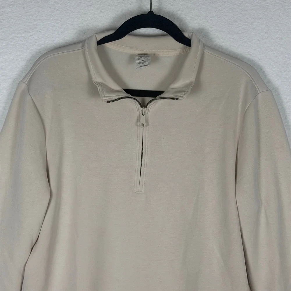 Member's Mark Mens Sandwash Quarter Zip Pullover Beige Cream Size‎ M Mock Neck